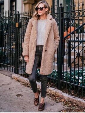 MKT Studio Women's Faux Shearling Teddy Coat - Tan Size 44
